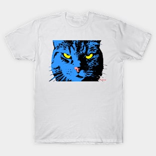 ANGRY CAT POP ART - BLUE YELLOW BLACK TRASPARENT T-Shirt